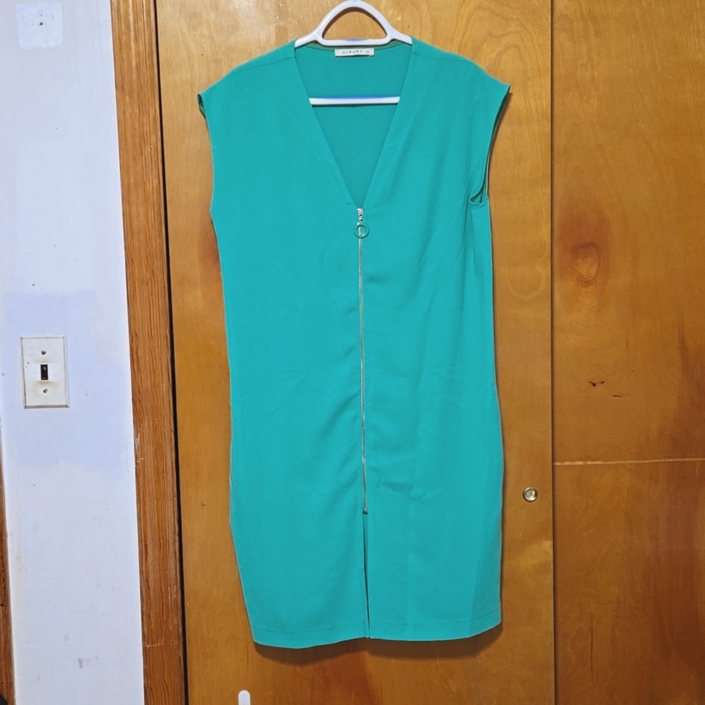 Sleeveless Mint Green Zip-Up Dress - Size 38